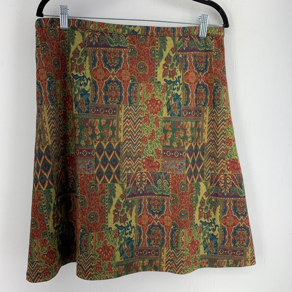 Patchwork A-Line Skirt Multicolored Boho Eclectic Cider Womens Large Artsy Fall